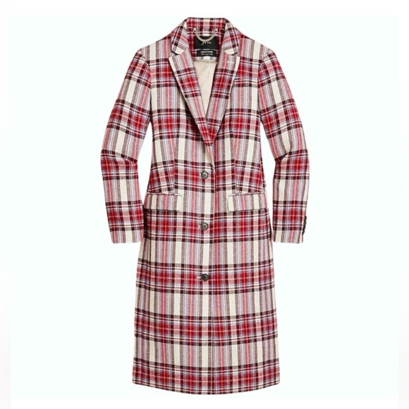 J. Crew Jackets & Blazers - J. Crew Alfie Topcoat in Vintage Plaid Italian Wool Ivory Red Sz 6